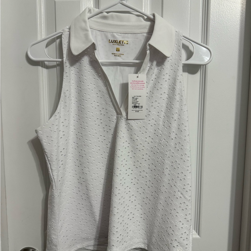 Lilly Pulitzer Luxletic White Eyelet Sleeveless Polo